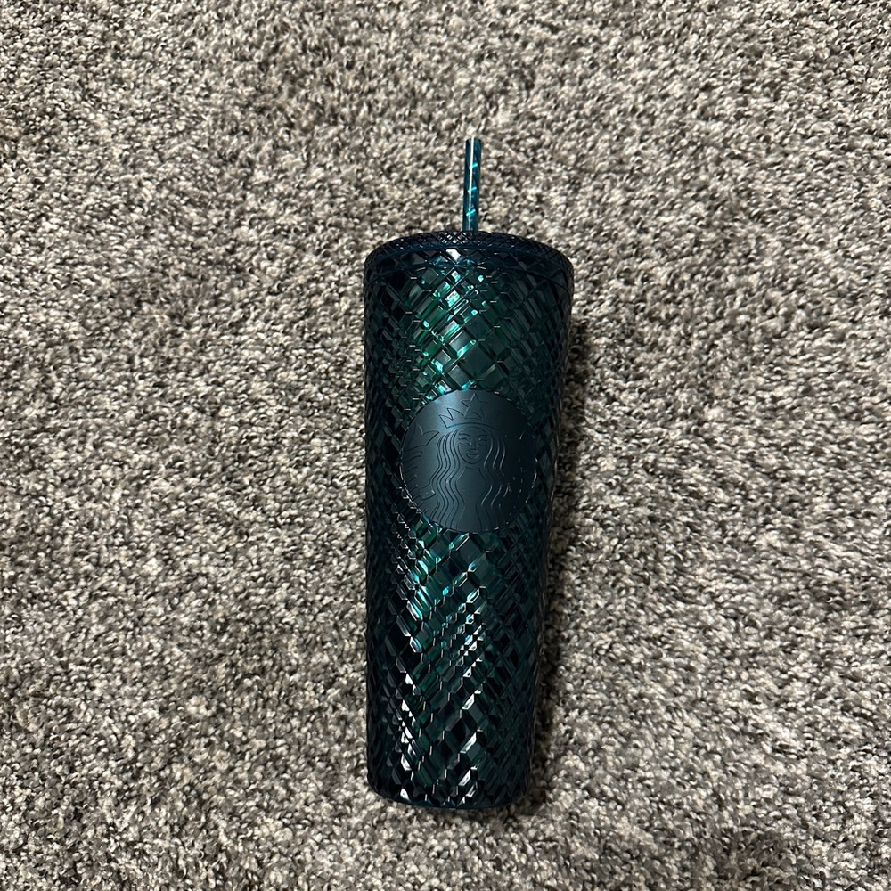 Starbucks Plastic Holiday Jewel-Toned Green/Blue Tumbler Jewel Pattern 24 Fl Oz